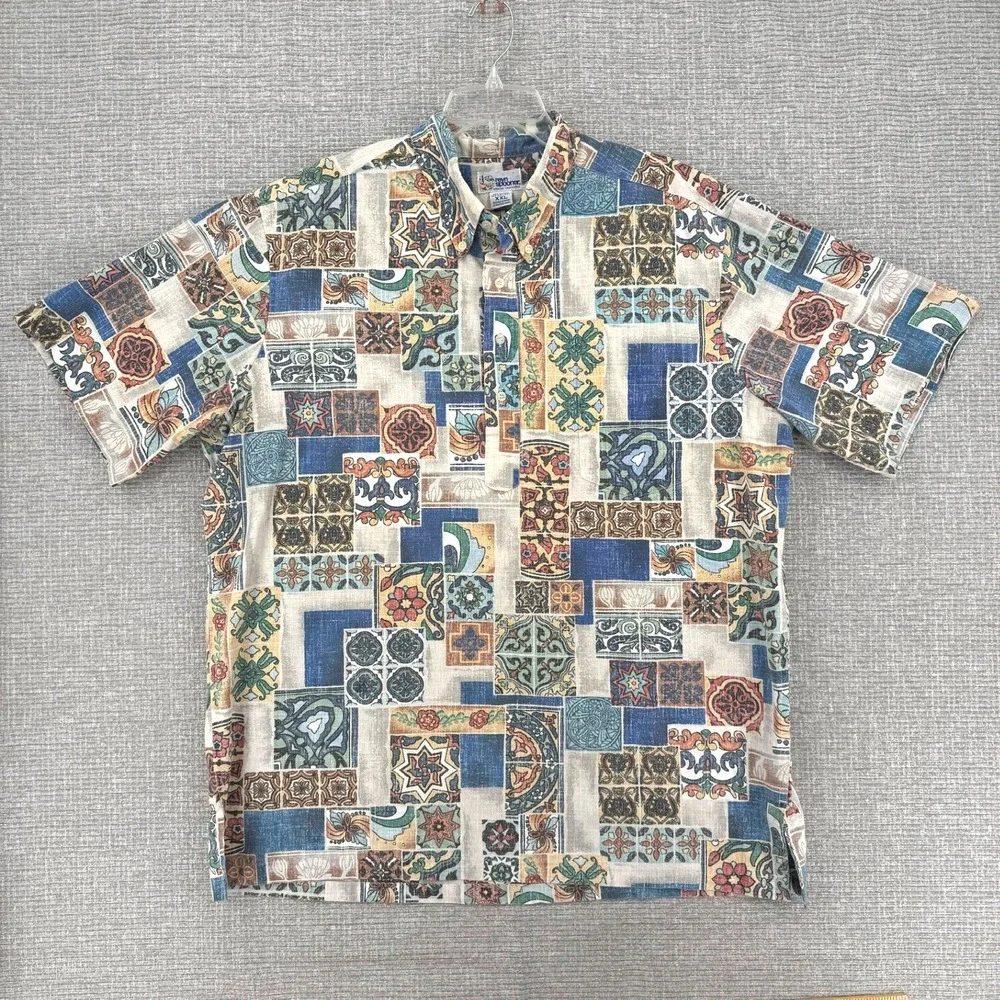 Vtg 90's Reyn Spooner Shirt Sz‎ 2XL Catalina Tiles RARE Art Kloth Popover